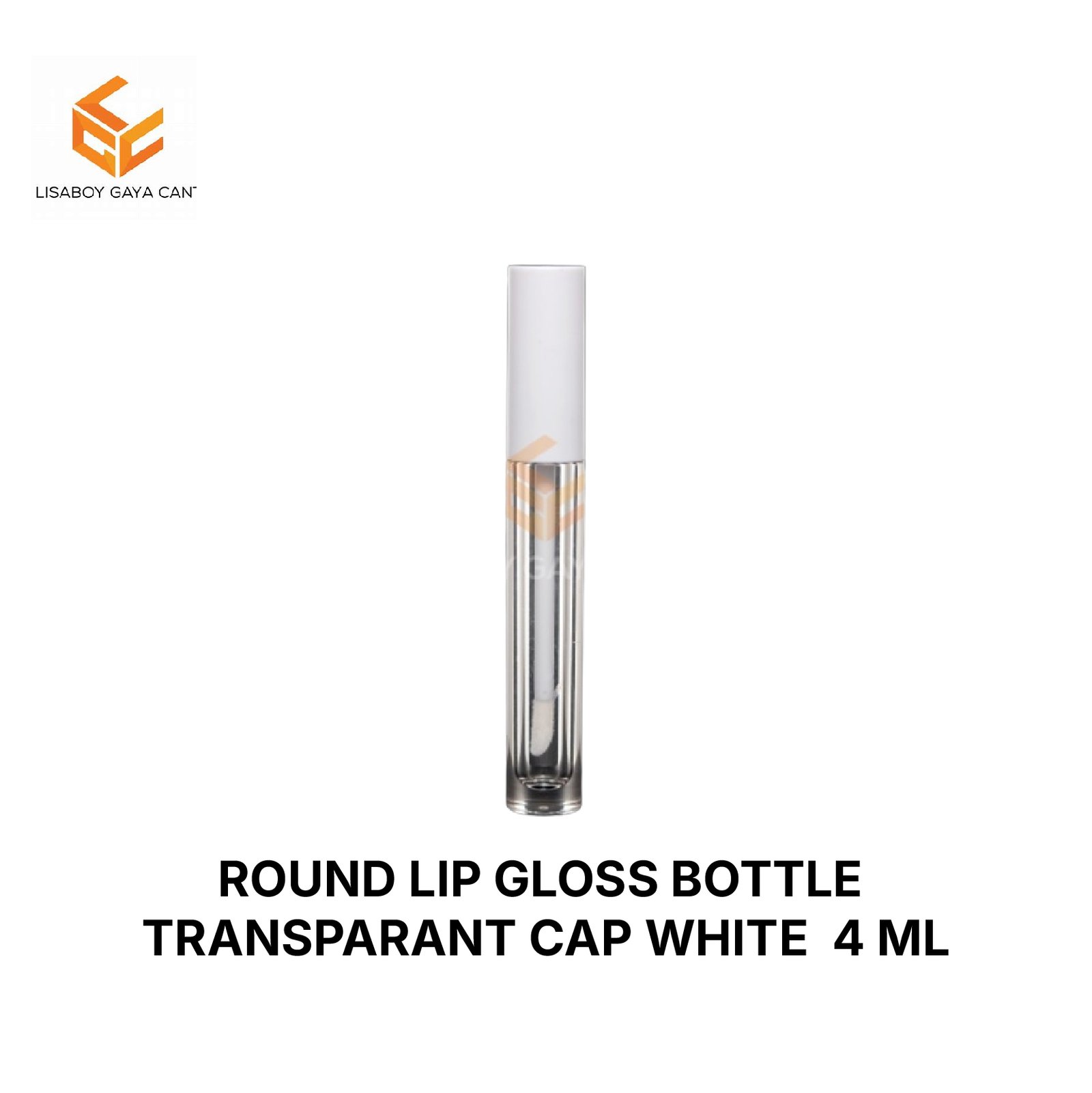 ROUND LIP GLOSS BOTTLE TRANSPARANT CAP WHITE 4 ML