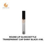 ROUND LIP GLOSS BOTTLE TRANSPARANT CAP SHINY BLACK 4 ML