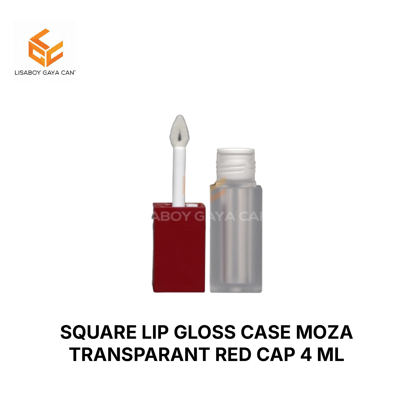 SQUARE LIP GLOSS CASE MOZA TRANSPARANT RED CAP 4 ML