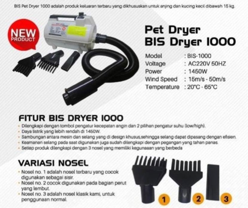 Pet Dryer Best In Show BIS 1000 - Blower Grooming Pengering Bulu Hewan Kucing Anjing