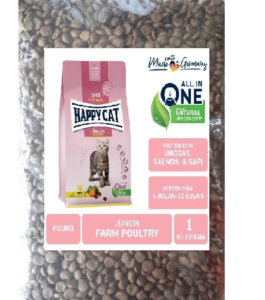 Happy Cat Young Junior Farm Duck Grainfree Repack 1kg - Makanan Kucing