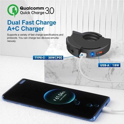 SIKEO Charger Motor 2 Port USB Type C PD QC 3.0 with Waterproof Cover - SK30