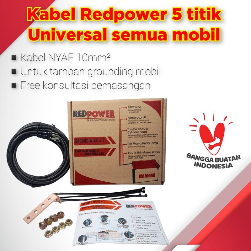 Redpower kabel grounding mobil universal 5 titik NYAF 10mm ground wire kit kabel massa