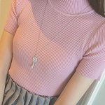 Atasan Rajut Wanita Turtleneck - Kerah Tinggi Lengan Pendek - Kaos Turtleneck Rib Turtleneck Lengan Pendek - Kaos Viral Korea Style