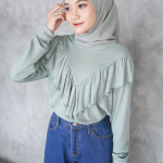 Kaos Lengan Panjang Rumbai / Knit Ruffle / blouse Korean raffle rib premium