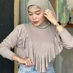 Kaos Lengan Panjang Rumbai / Knit Ruffle / blouse Korean raffle rib premium