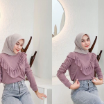 Kaos Lengan Panjang Rumbai / Knit Ruffle / blouse Korean raffle rib premium