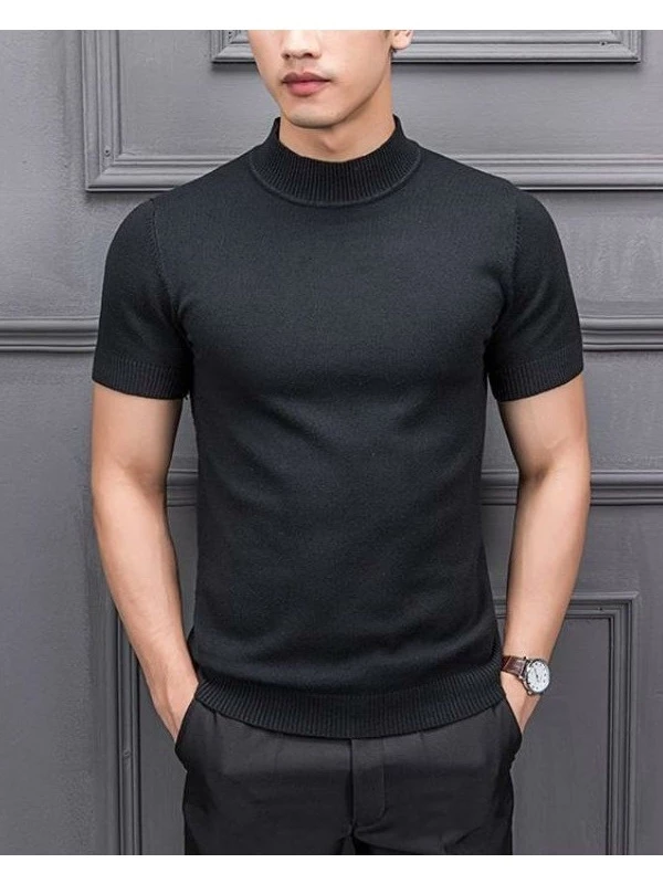 Turtleneck Pendek Pria Kaos Pria Polos Lengan Pendek Kerah Tinggi