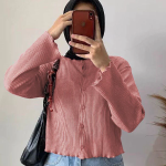 Cardigan Rajut Crop Premium Kancing Depan Wanita Lengan Panjang Terbaru Korean Style Bahan Rib Waffle