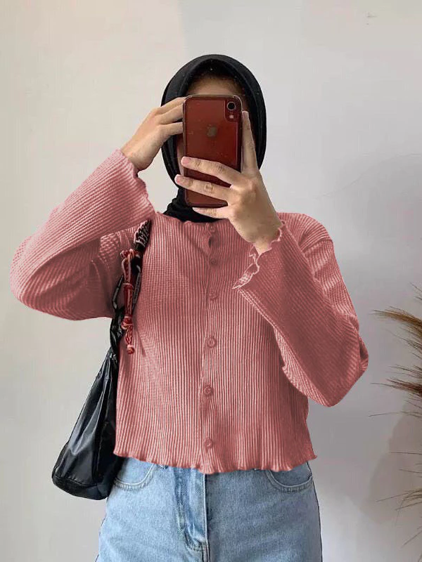 Cardigan Rajut Crop Premium Kancing Depan Wanita Lengan Panjang Terbaru Korean Style Bahan Rib Waffle