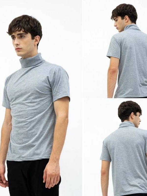 Turtleneck Pendek Pria Kaos Pria Polos Lengan Pendek Kerah Tinggi