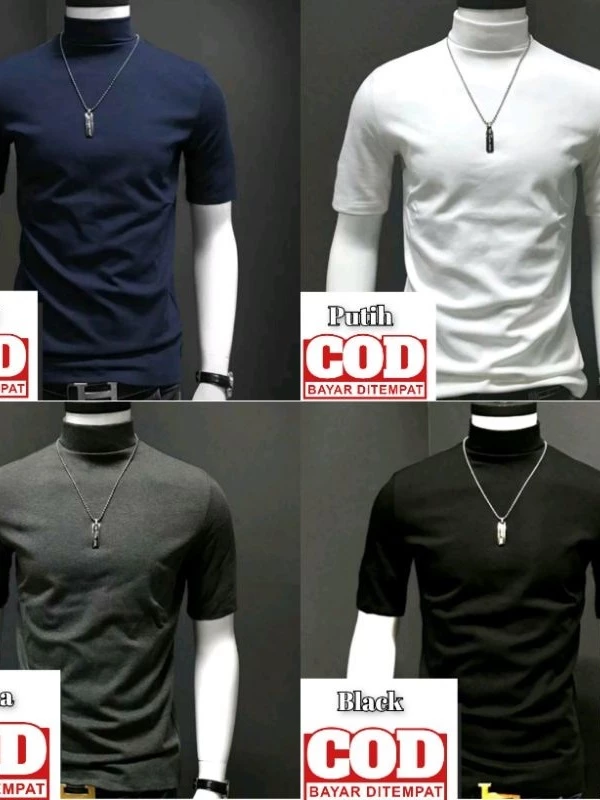 Turtleneck Pendek Pria Kaos Pria Polos Lengan Pendek Kerah Tinggi
