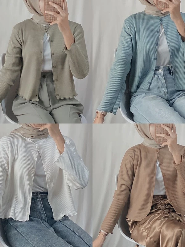 Cardigan Rajut Crop Premium Kancing Depan Wanita Lengan Panjang Terbaru Korean Style Bahan Rib Waffle
