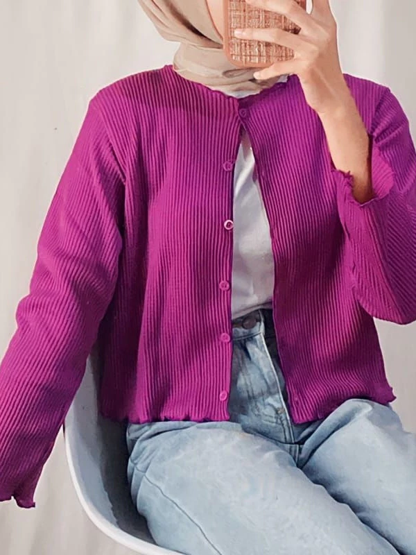 Cardigan Rajut Crop Premium Kancing Depan Wanita Lengan Panjang Terbaru Korean Style Bahan Rib Waffle