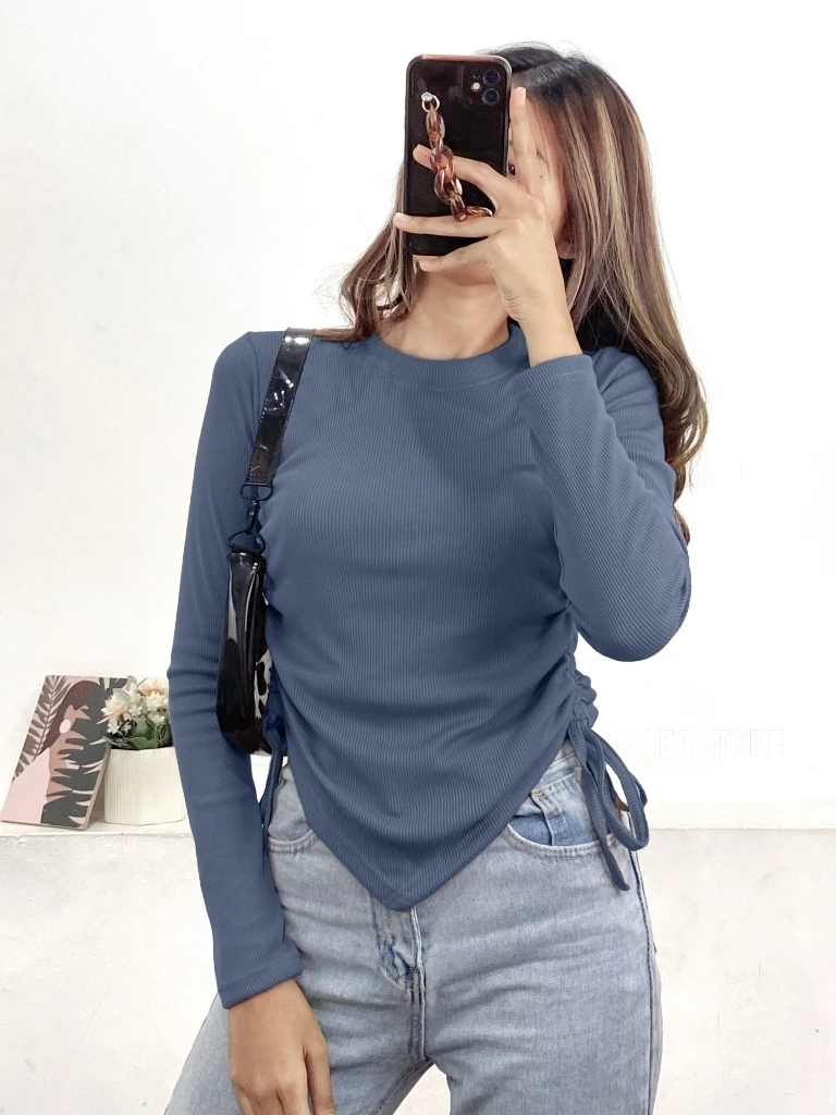 Blouse Serut Samping Wanita | Valen Top Blouse Knit | Atasan Rajut Terbaru Bahan Rib Premium