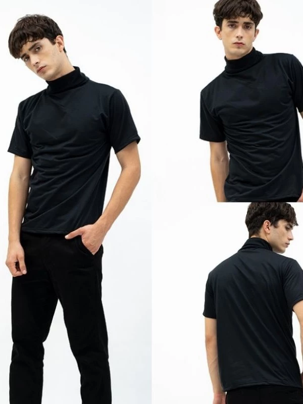Turtleneck Pendek Pria Kaos Pria Polos Lengan Pendek Kerah Tinggi