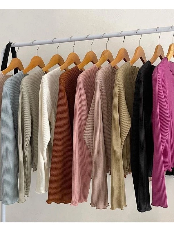 Cardigan Rajut Crop Premium Kancing Depan Wanita Lengan Panjang Terbaru Korean Style Bahan Rib Waffle