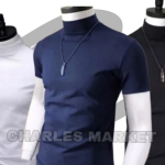 Turtleneck Pendek Pria Kaos Pria Polos Lengan Pendek Kerah Tinggi