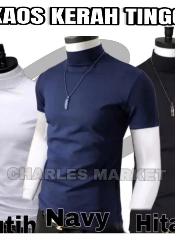 Turtleneck Pendek Pria Kaos Pria Polos Lengan Pendek Kerah Tinggi