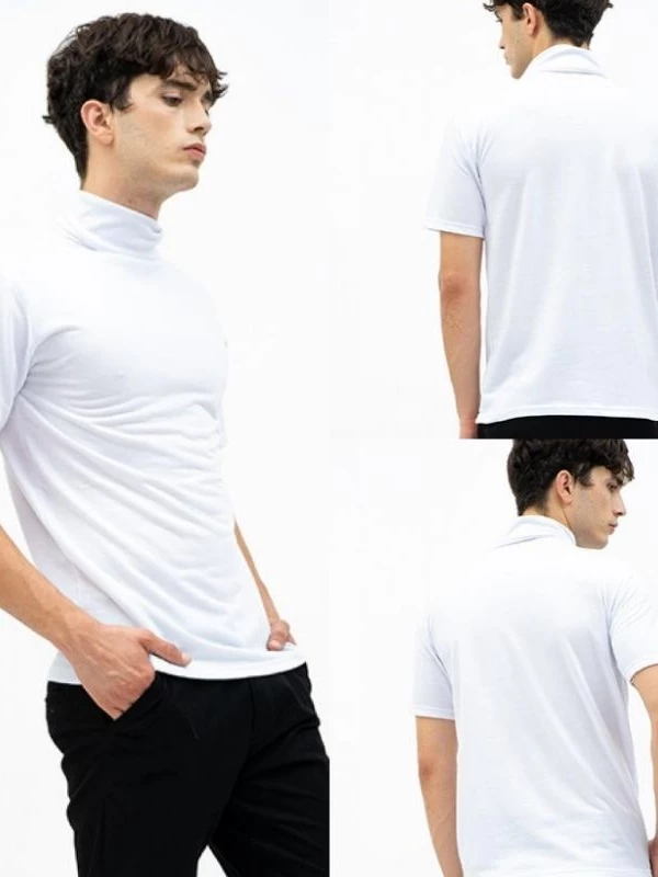 Turtleneck Pendek Pria Kaos Pria Polos Lengan Pendek Kerah Tinggi