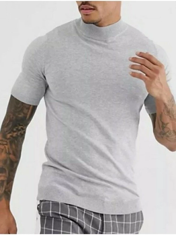 Turtleneck Pendek Pria Kaos Pria Polos Lengan Pendek Kerah Tinggi