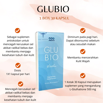 Glubio Glutathione 500mg 30tablet/box | Suplemen Pencerah kulit aman bumil/busui