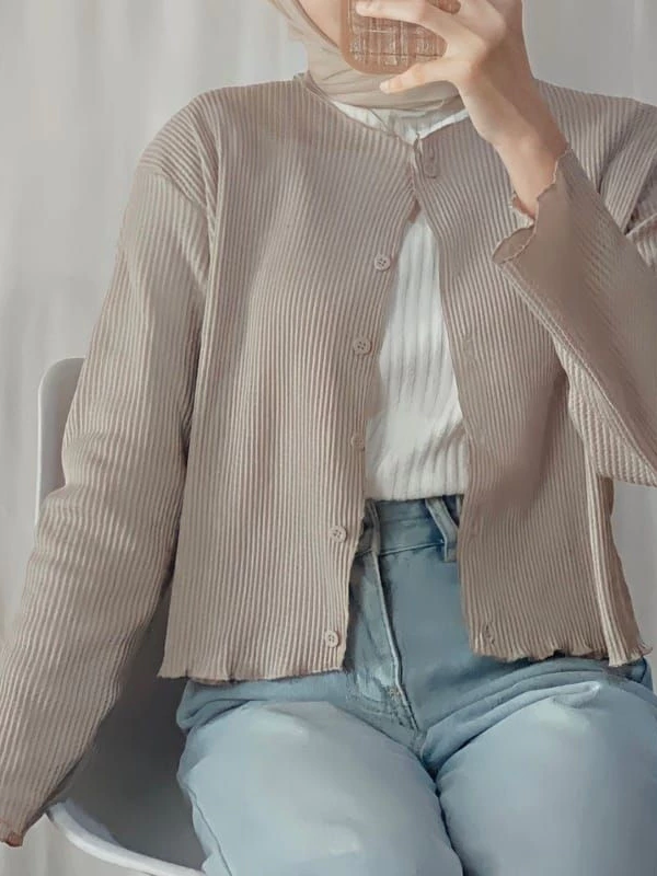 Cardigan Rajut Crop Premium Kancing Depan Wanita Lengan Panjang Terbaru Korean Style Bahan Rib Waffle