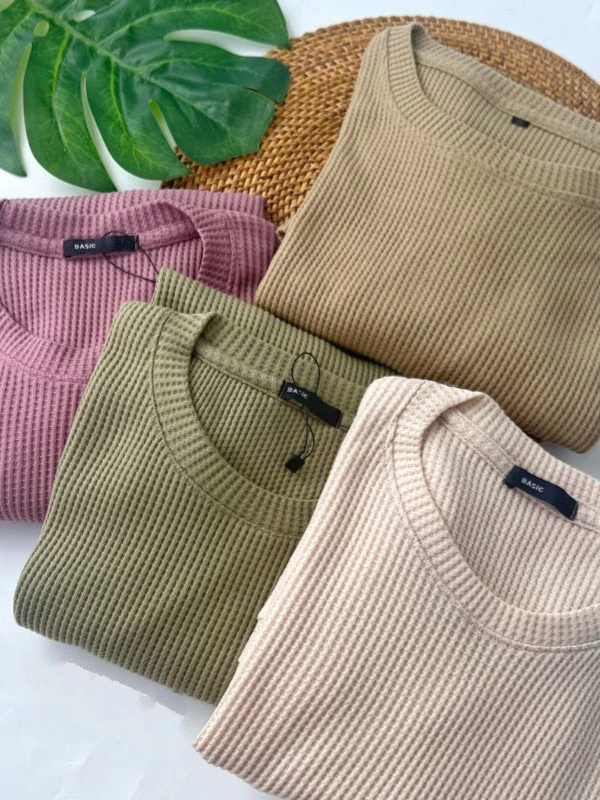 KAOS RIB WAFFLE POLOS LENGAN PANJANG PREMIUM PRIA DAN WANITA