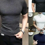 Turtleneck Pendek Pria Kaos Pria Polos Lengan Pendek Kerah Tinggi