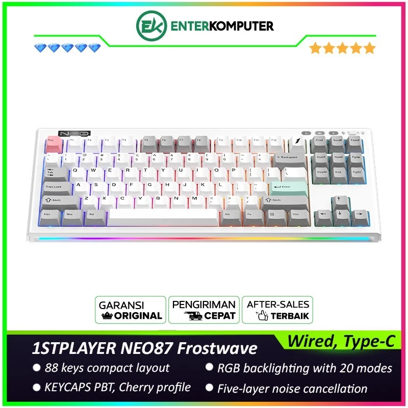 1STPLAYER NEO87 Frostwave Gaming Mechanical Keyboard 88 Keys Layout - Gasket Structure - RGB Backligting