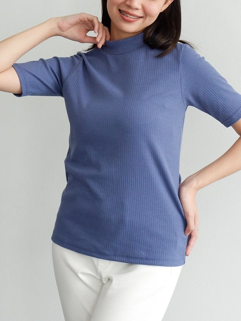 Atasan Rajut Wanita Turtleneck - Kerah Tinggi Lengan Pendek - Kaos Turtleneck Rib Turtleneck Lengan Pendek - Kaos Viral Korea Style