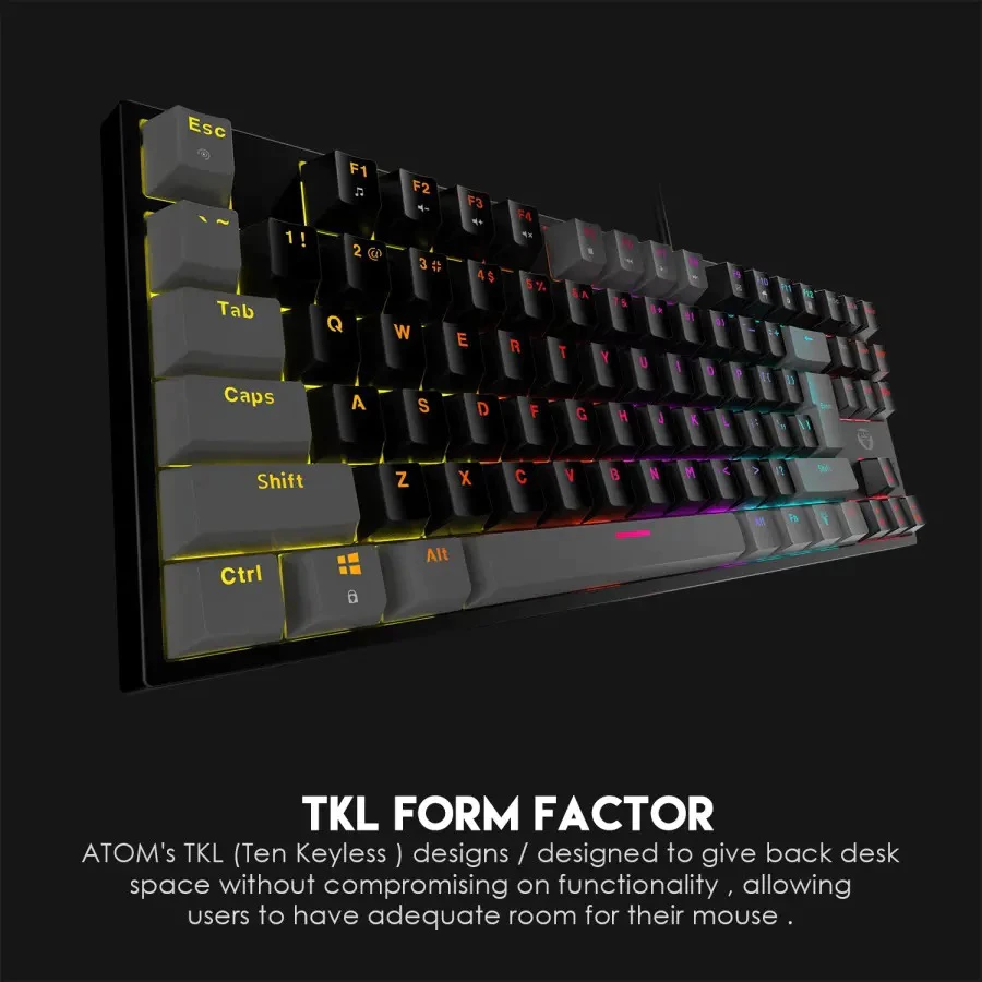 Fantech Atom MK876 V2 Sumi Edition RGB Gaming Mechanical Keyboard TKL Black - Red / Blue Switch
