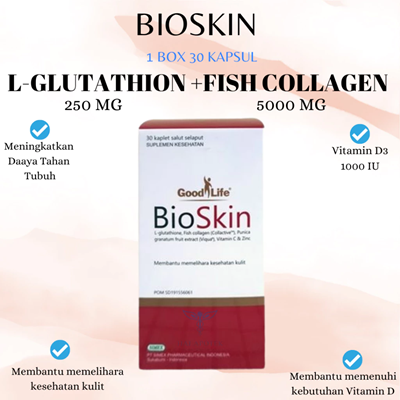 BIOSKIN GOOD LIFE 30KAPLET | FISH COLLAGEN 500MG + GLUTATHION 250MG+ ZINC + VITC | SUPLEMEN PENCERAH
