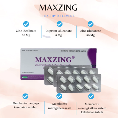 Zinc plus| Maxzing | 10kaplet-30kaplet-60kaplet | Multivitamin untuk Memelihara Kesehatan Tubuh