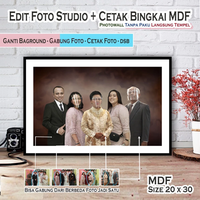 Edit Foto STUDIO + Cetak Bingkai A4 - Gabung Foto - Ganti Background - Pernikahan - Wisuda - Foto keluarga - Wedding