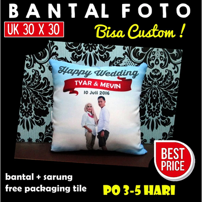 Bantal Custom Foto Wedding Pernikahan Wisuda / Gambar / Tulisan Uk 30x30