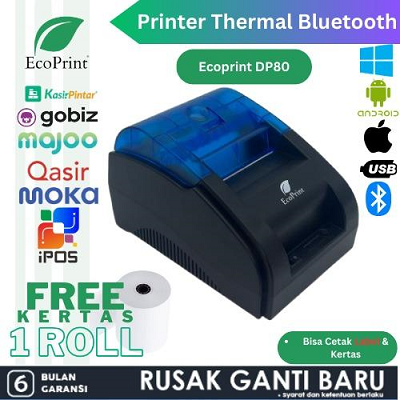 PRINTER ECOPRINT 80MM DP80 DESKTOP THERMAL KASIR 80MM - BLUETOOTH RJ 11 - NO TAMBAHAN