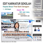 Edit Karikatur Sekolah + Ganti Seragam, PAUD, TK, SD, SMP, SMA, Universitas, Siswa, Murid, Guru, kado wisuda, anniversary, hadiah wisuda