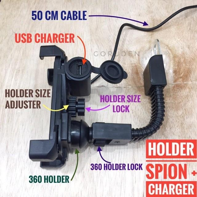 Holder Hp Motor Spion Charger USB GPS