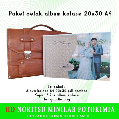 Cetak foto album kolase 20x30 A4 + koper kayu premium wedding buku tahunan