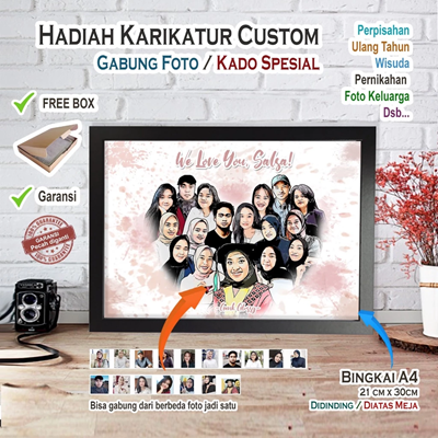Caricature Gift 1 - 45 Face + Frame A4 Farewell Prize School, Office, etc., Custom Souvenir