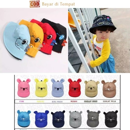 TOPI BUCKET DINO ANAK DAN TOPI BUCKET BADAS ANAK/ TOPI ANAK LAKI PEREMPUAN USIA 1-8 TAHUN BAHAN COTTON DRILL PREMIUM