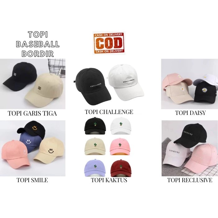 TOPI BASEBALL BORDIR SMILE / RECLUSIVE / GARIS TIGA RING LAKI PEREMPUAN