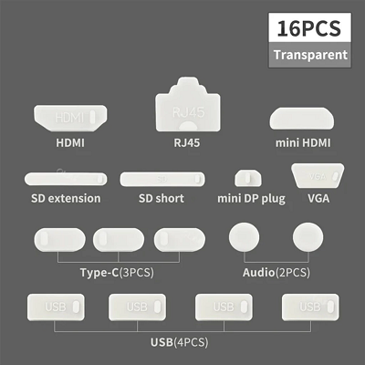 Universal Dust Plug Laptop Macbook Protector Cover Usb Vga Type C PD Port 16 pieces