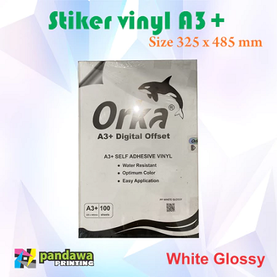 Stiker vinyl putih Orka A3+