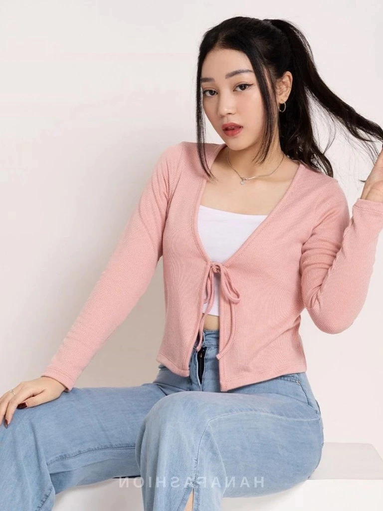 LOEBAS APPAREL CARDIGAN TALI BAHAN RAJUT CROP ATAU CARDIGAN TALI RIB PREMIUM CROP LENGAN PANJANG