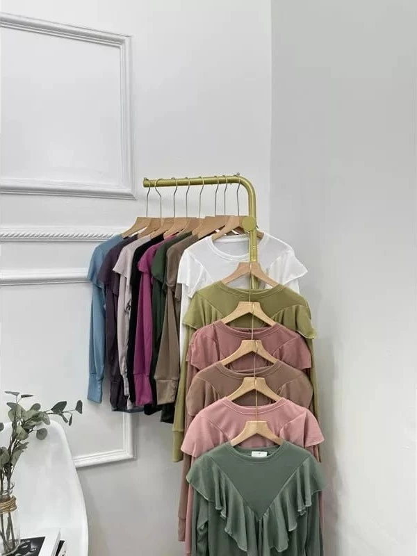 Atasan Wanita Kaos Blouse Ruffle Rumbai Bahan Rib Knit Rajut Premium Lengan Panjang