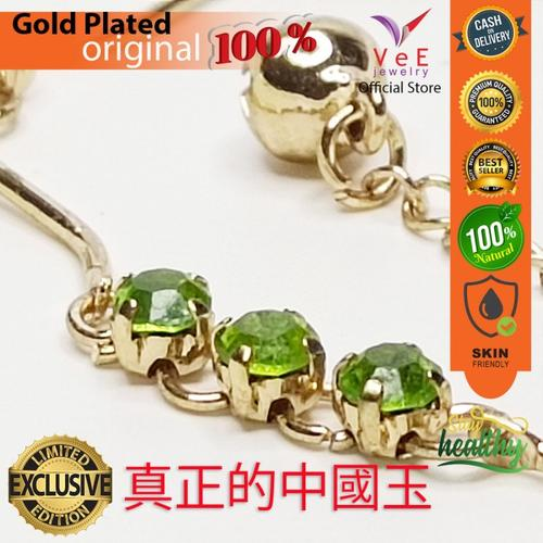 Gelang Wanita Lapis Emas 18K 3 Mata Batu Kristal Swarovski Cutting Hijau Muda - Vee Bracelet model Korea