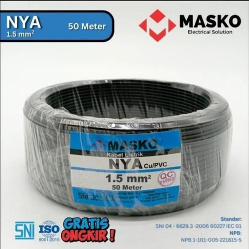 MASKO, Kabel NYA Uk. 1.5mm SNI (panjang 50 mtr/roll) (1.5 mm / 1,5) warna hitam, kawat kaku