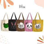 Tas Tote Bag Kanvas Resleting Wanita Motif Karakter ANIMAL Tas Selempang Totebag Canvas Sleting Totbag Lucu Kekinian Tottebag